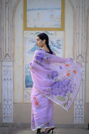 Lilac Lily Organza Saree - House of Baisa