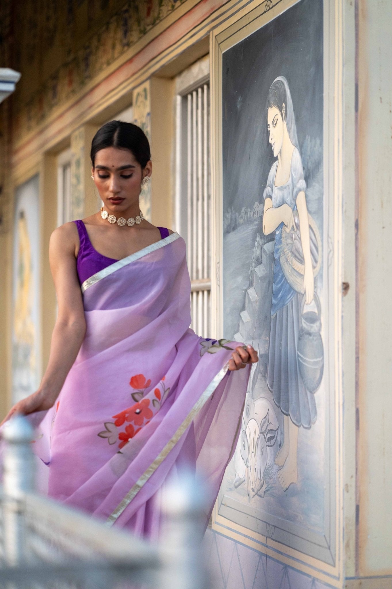 Lilac Lily Organza Saree - House of Baisa