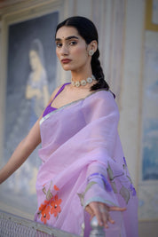 Lilac Lily Organza Saree - House of Baisa