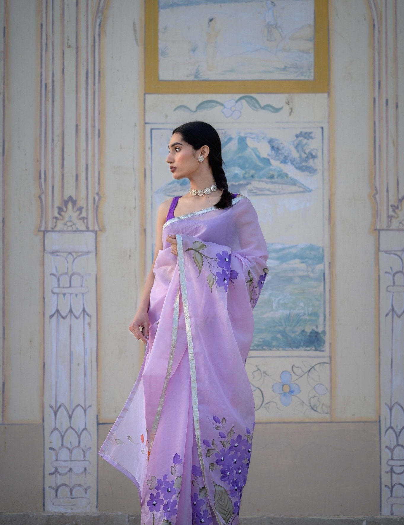 Lilac Lily Organza Saree - House of Baisa
