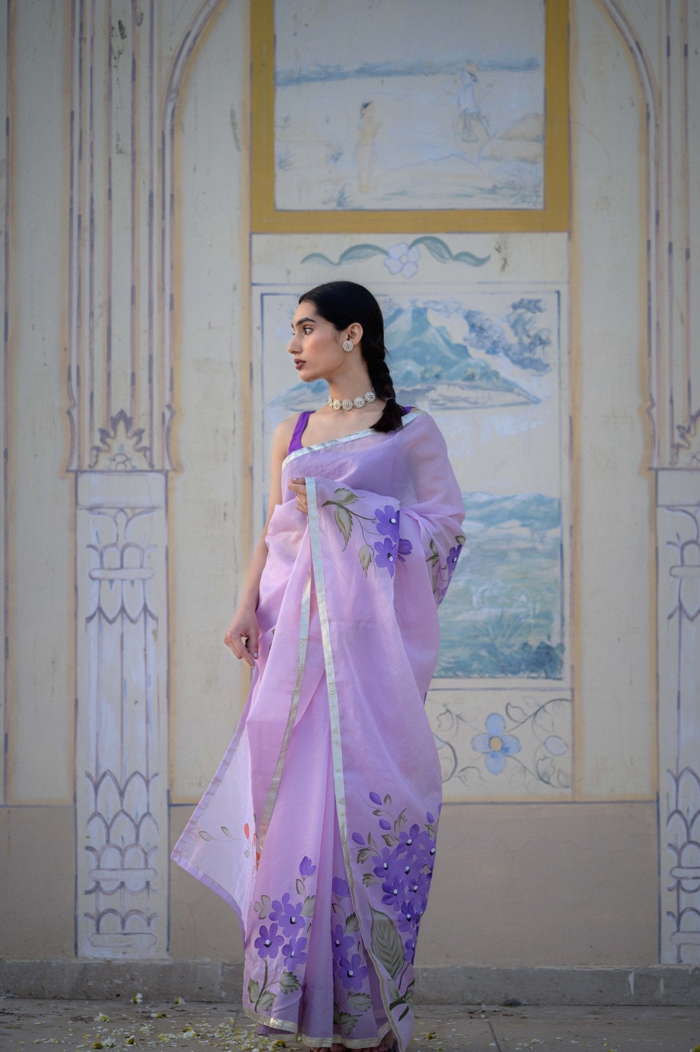 Lilac Lily Organza Saree - House of Baisa