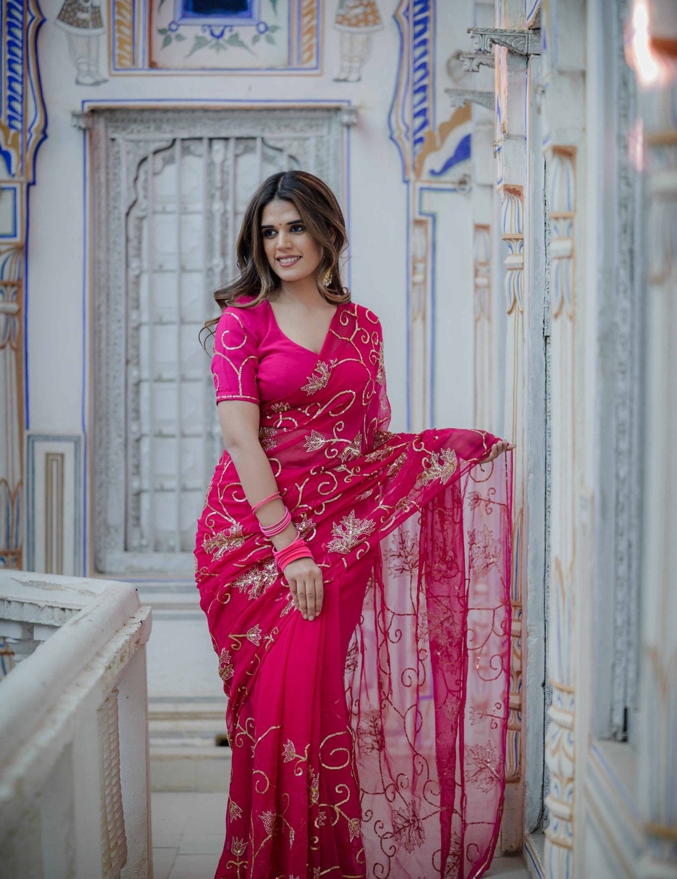 Maharani Pink Tari Saree - House of Baisa