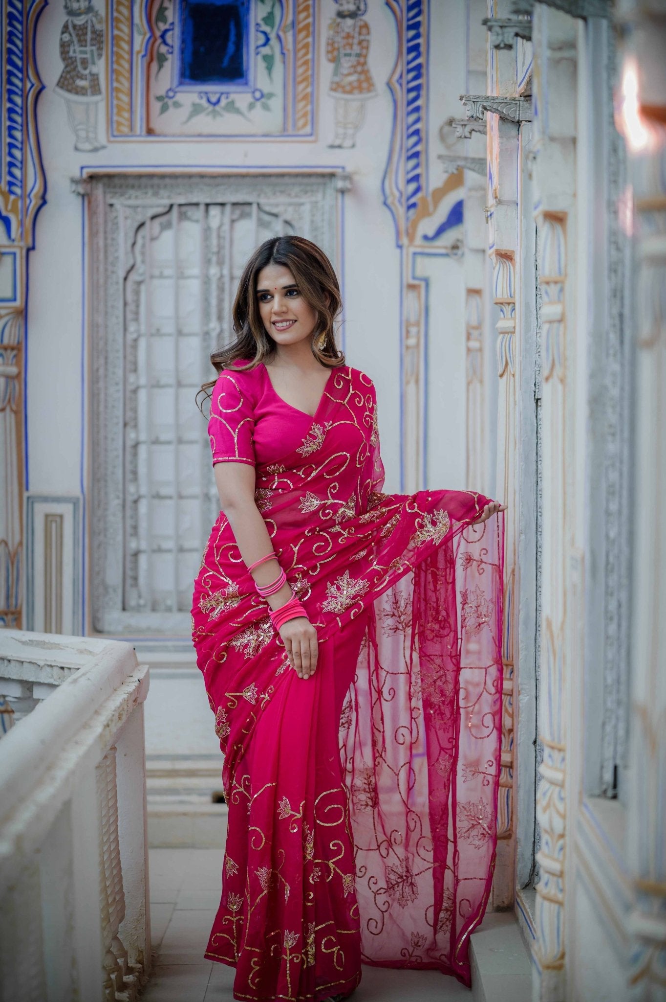 Maharani Pink Tari Saree - House of Baisa
