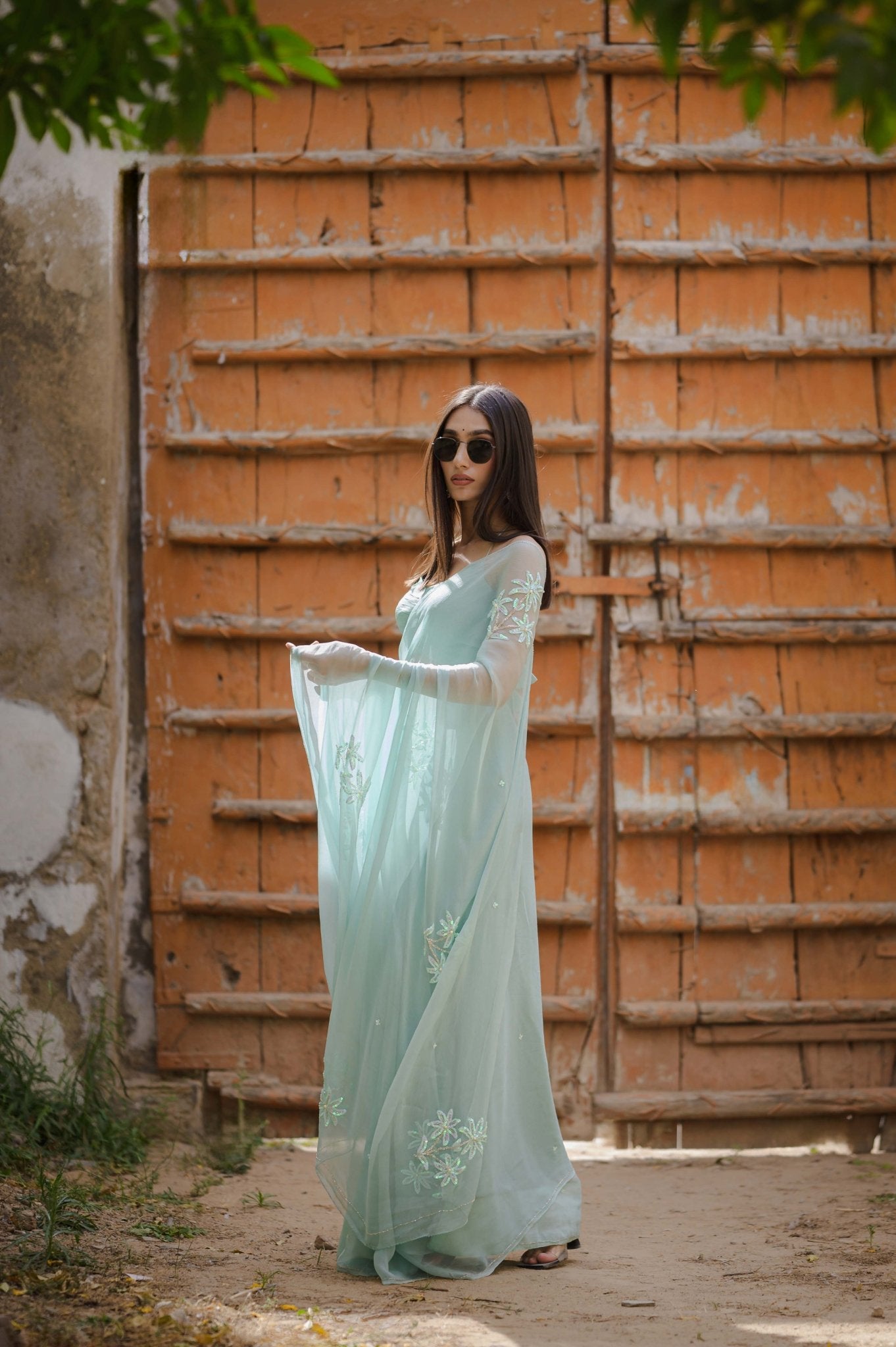 Mahira Pistachio Tari Buta Saree - House of Baisa