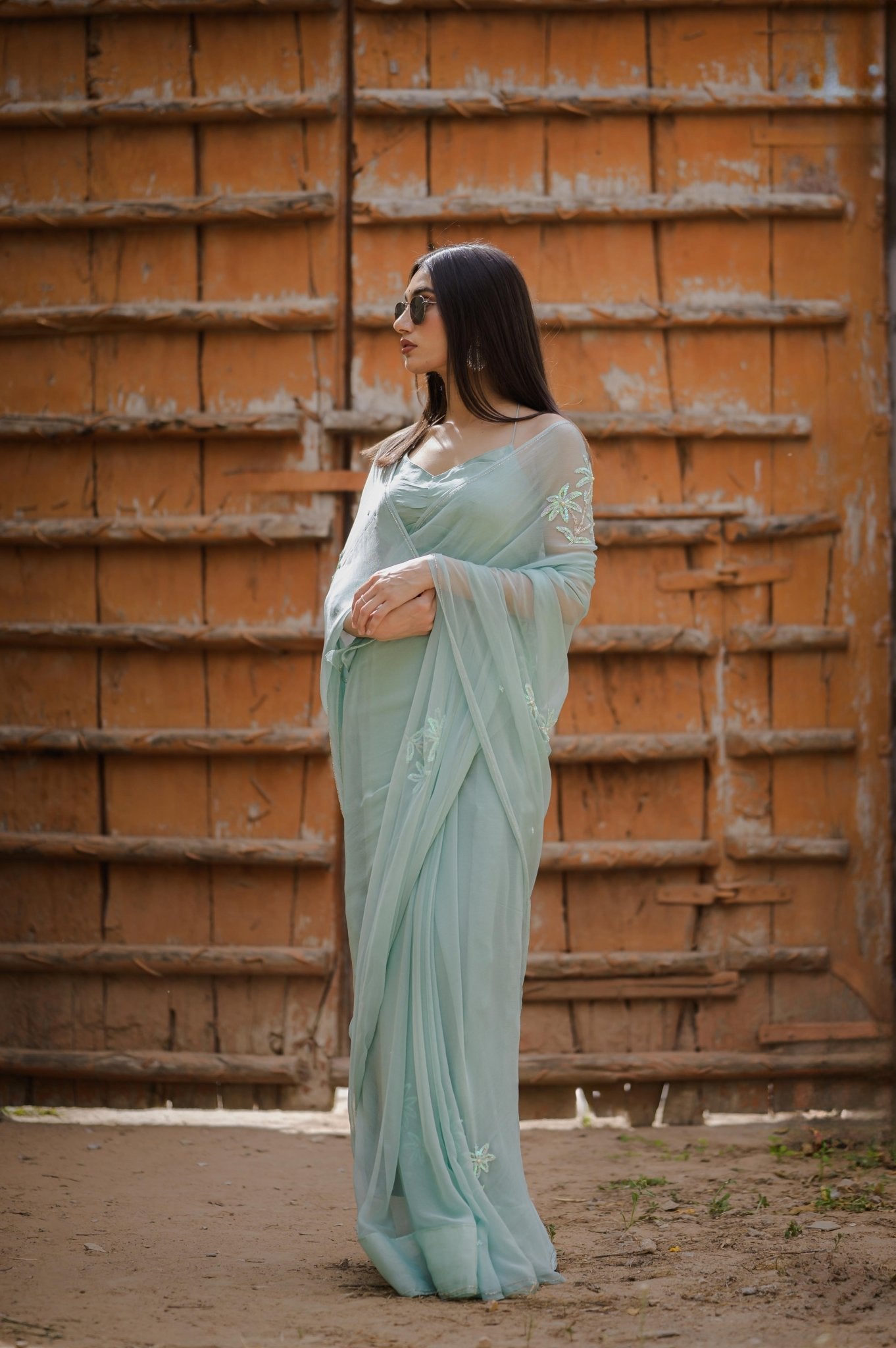 Mahira Pistachio Tari Buta Saree - House of Baisa