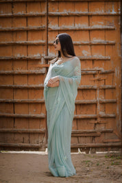 Mahira Pistachio Tari Buta Saree - House of Baisa
