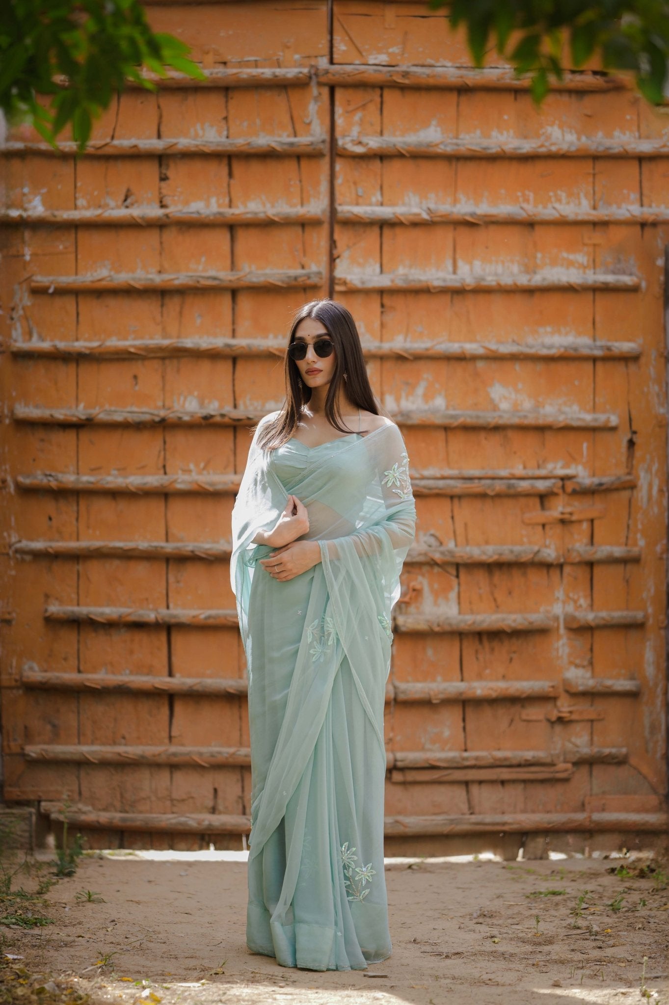 Mahira Pistachio Tari Buta Saree - House of Baisa