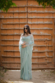 Mahira Pistachio Tari Buta Saree - House of Baisa
