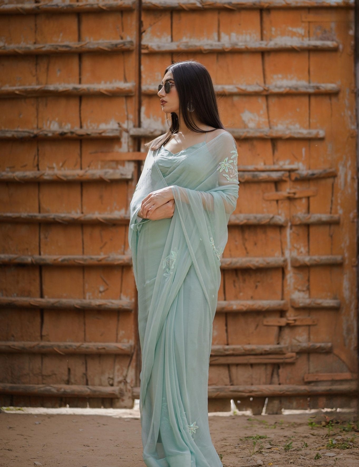 Mahira Pistachio Tari Buta Saree - House of Baisa