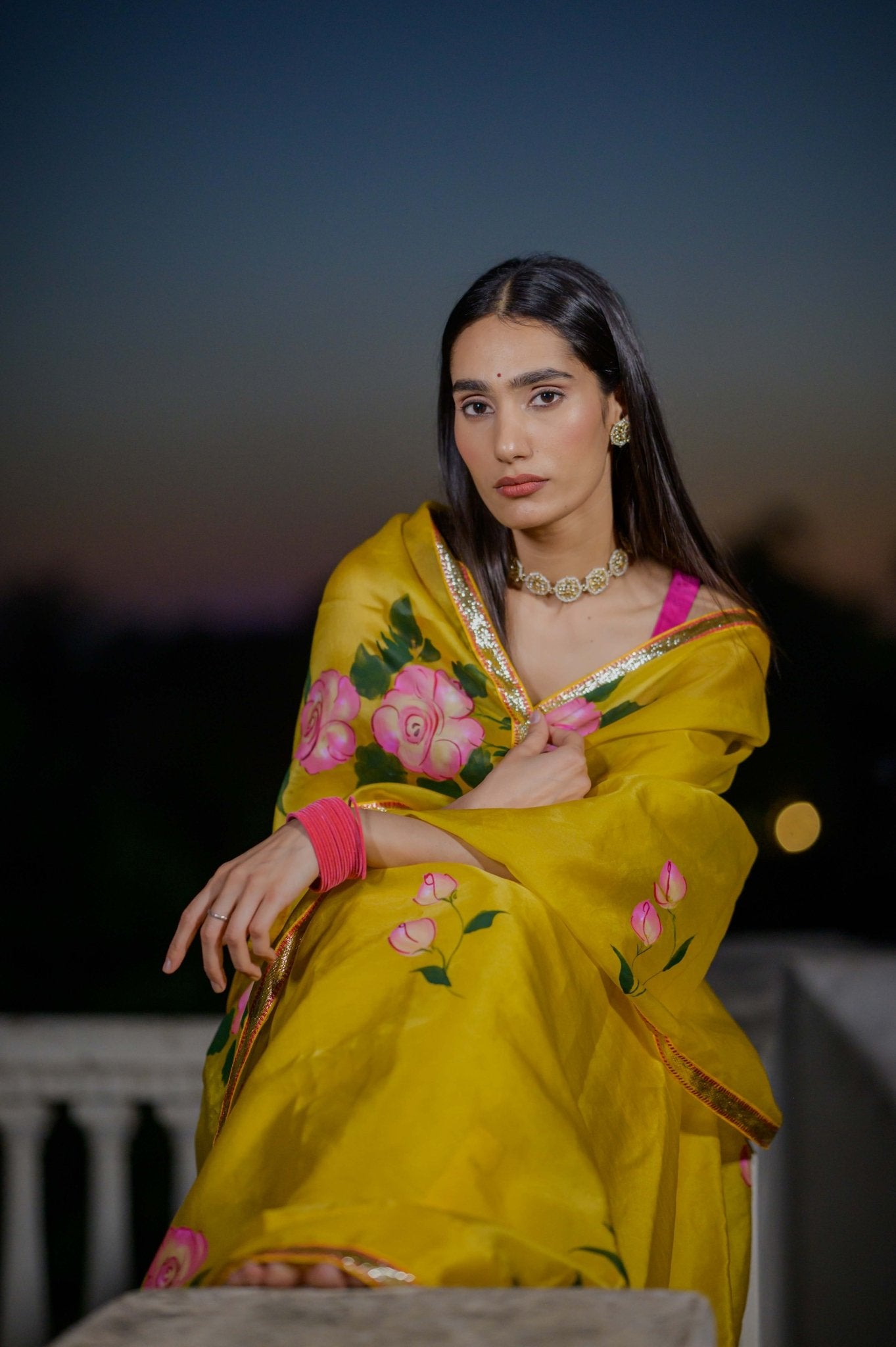 Mahiya Yellow Rose Saree - House of Baisa