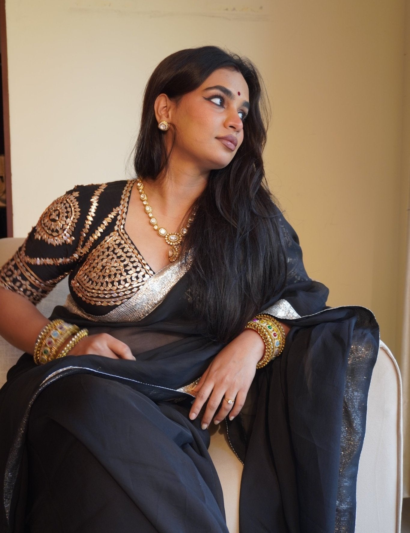 Malkin Black Aangi Blouse - House of Baisa