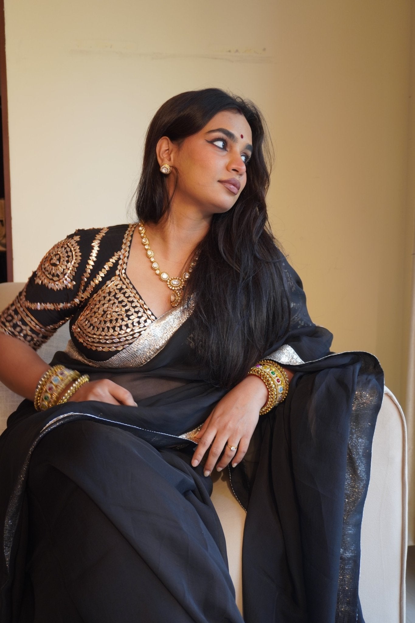 Malkin Black Aangi Blouse - House of Baisa