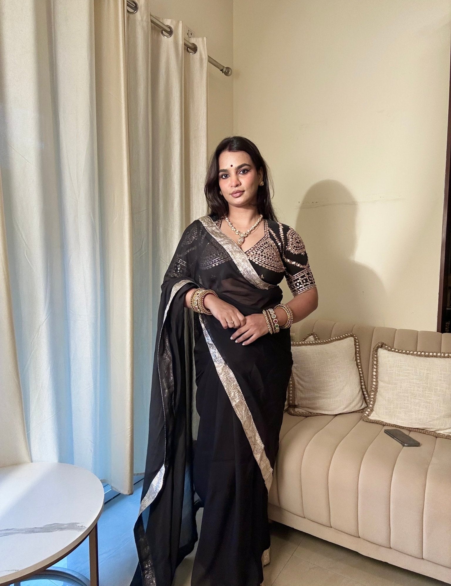 Malkin Black Organza Saree - House of Baisa