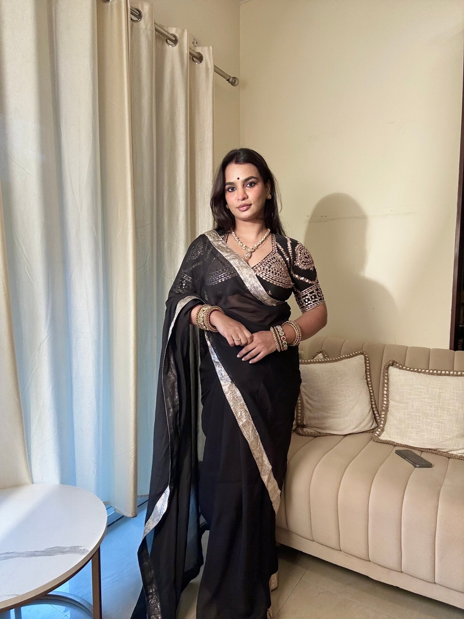 Malkin Black Organza Saree - House of Baisa