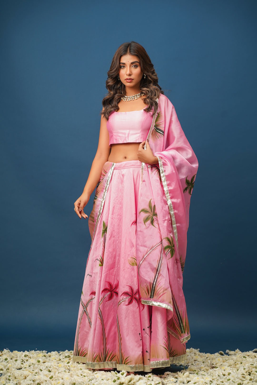 Mandakini Pink Lehenga | Graceful Floral Satin Set for Celebrations - House of Baisa
