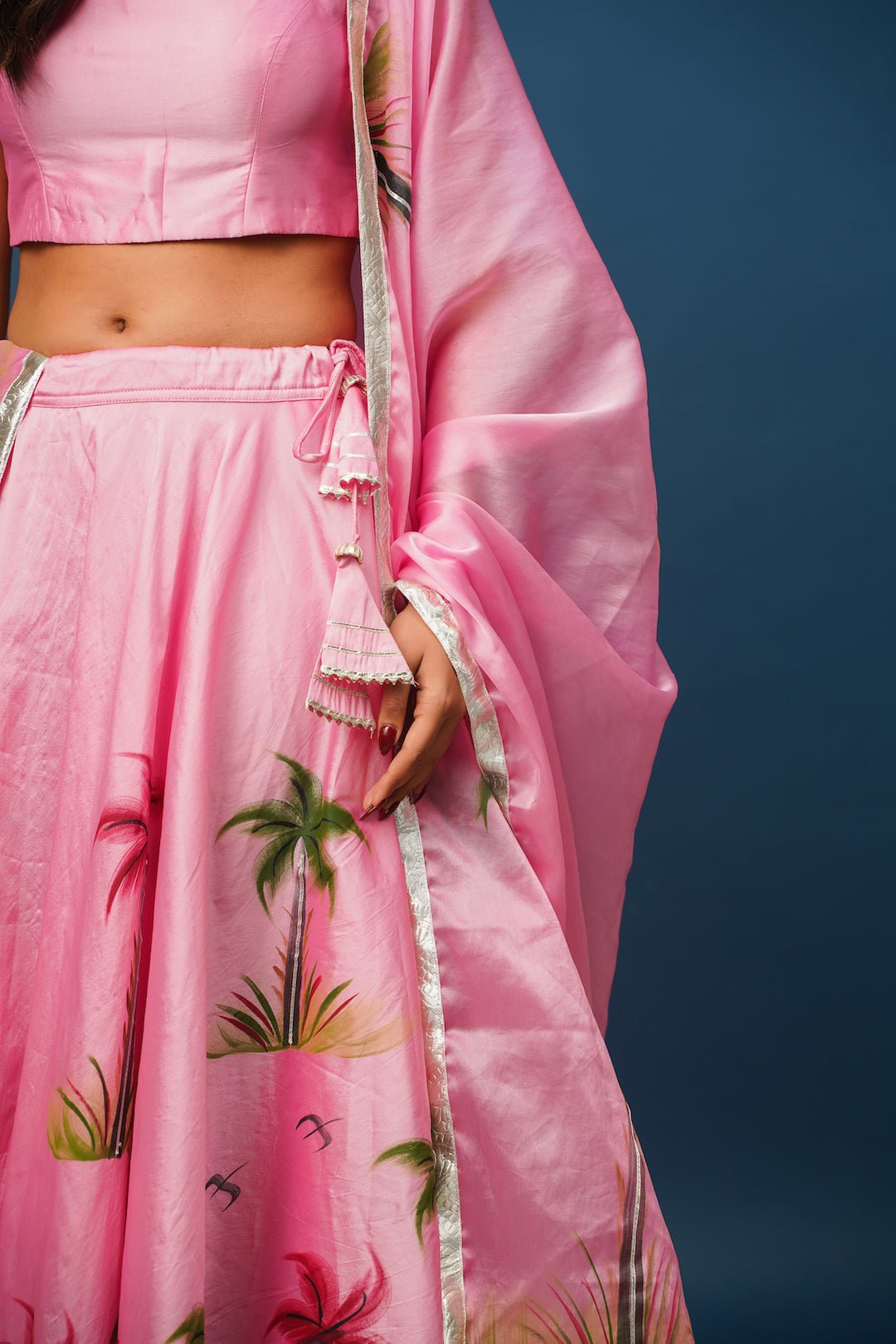 Mandakini Pink Lehenga | Graceful Floral Satin Set for Celebrations - House of Baisa