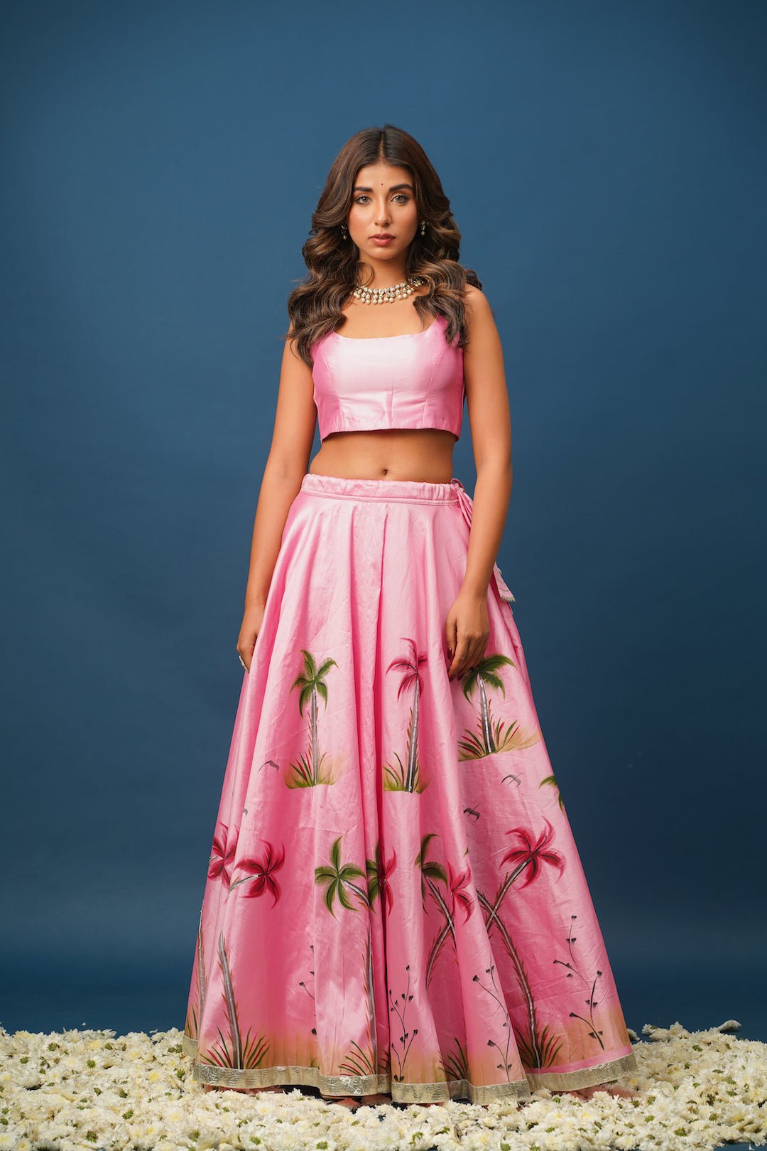 Mandakini Pink Lehenga | Graceful Floral Satin Set for Celebrations - House of Baisa
