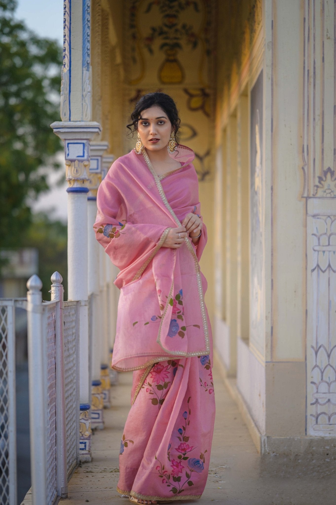 Manjari Blush Pink Organza Saree - House of Baisa