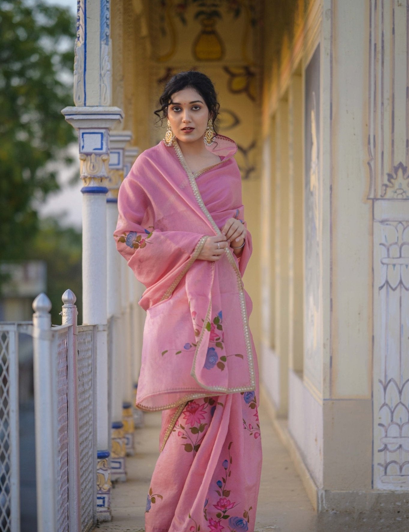 Manjari Blush Pink Organza Saree - House of Baisa