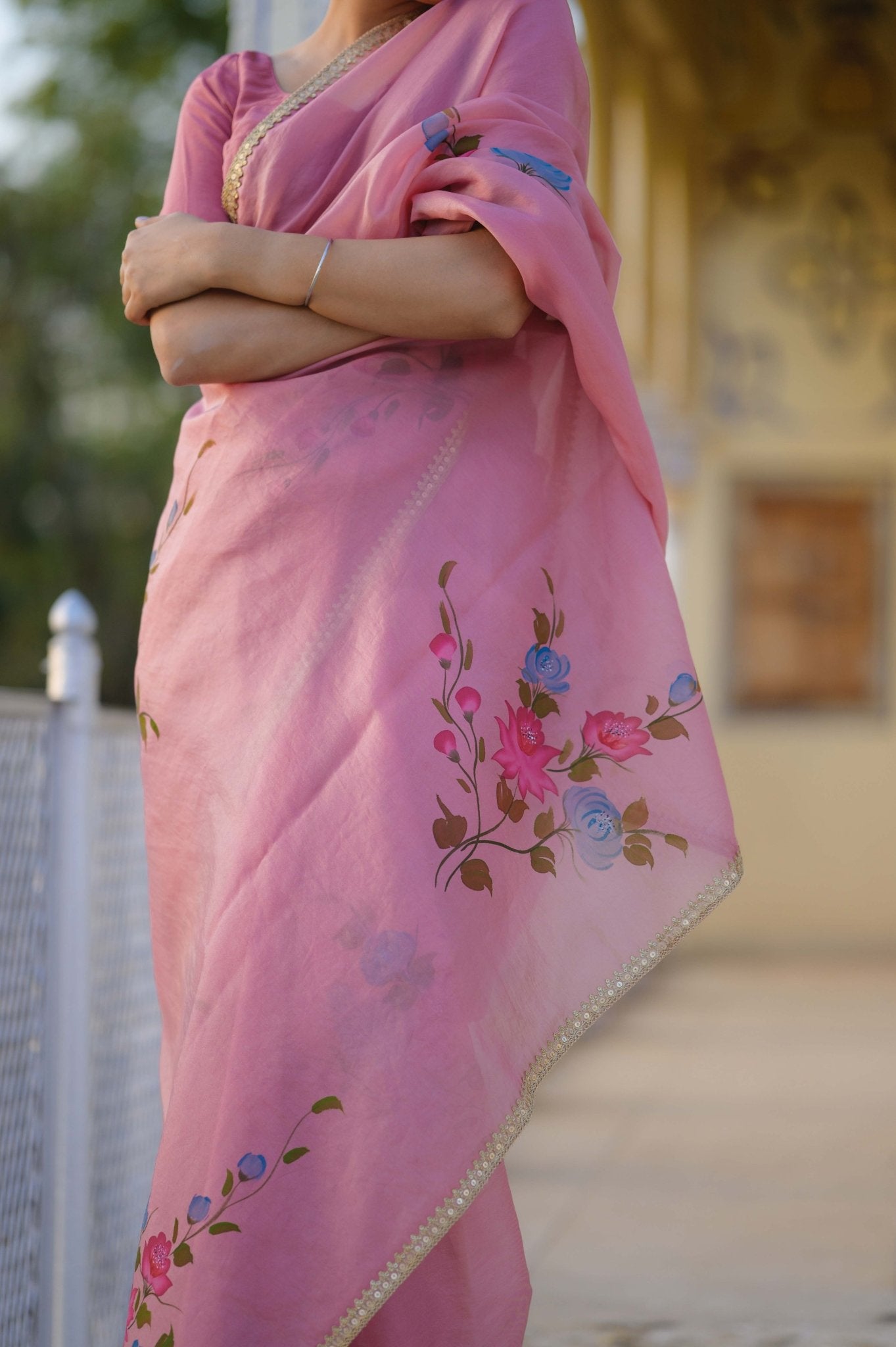 Manjari Blush Pink Organza Saree - House of Baisa