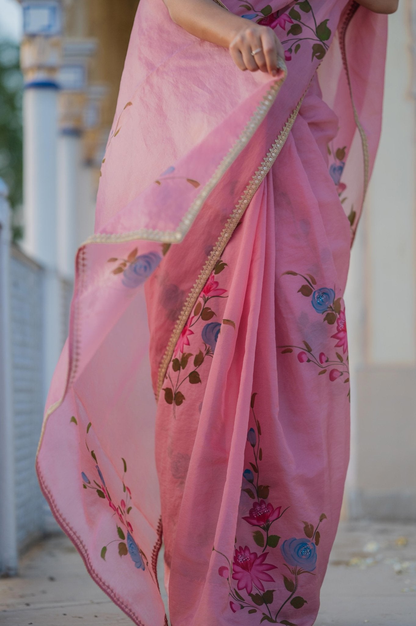 Manjari Blush Pink Organza Saree - House of Baisa