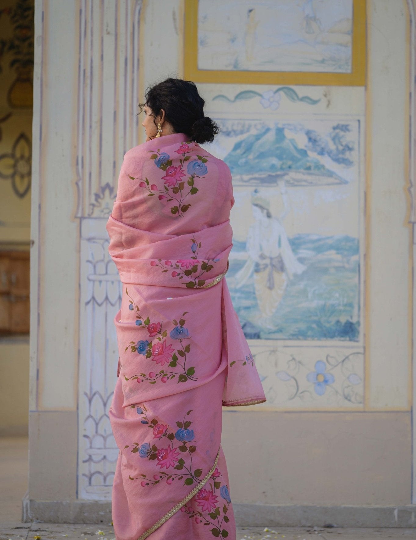 Manjari Blush Pink Organza Saree - House of Baisa