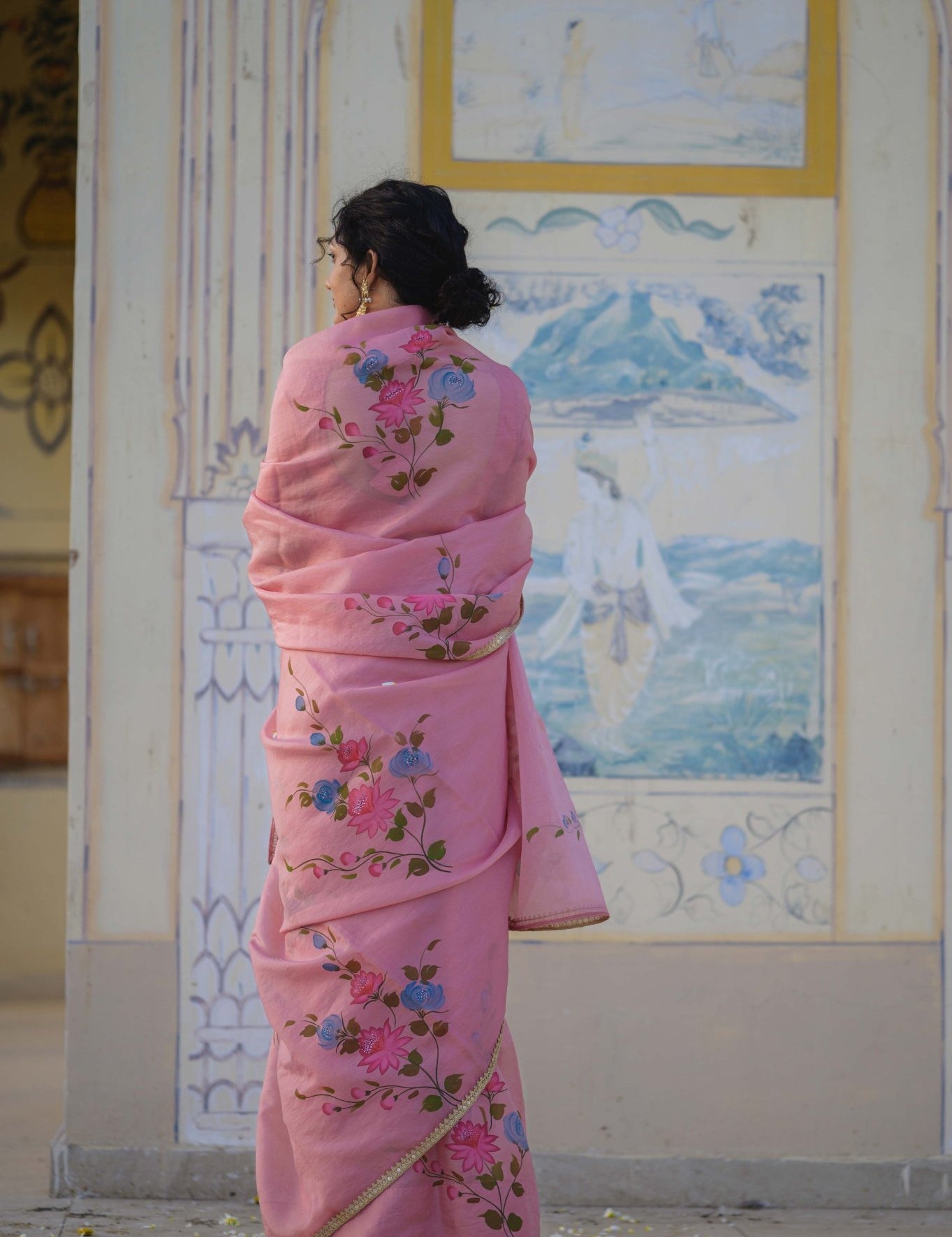 Manjari Blush Pink Organza Saree - House of Baisa