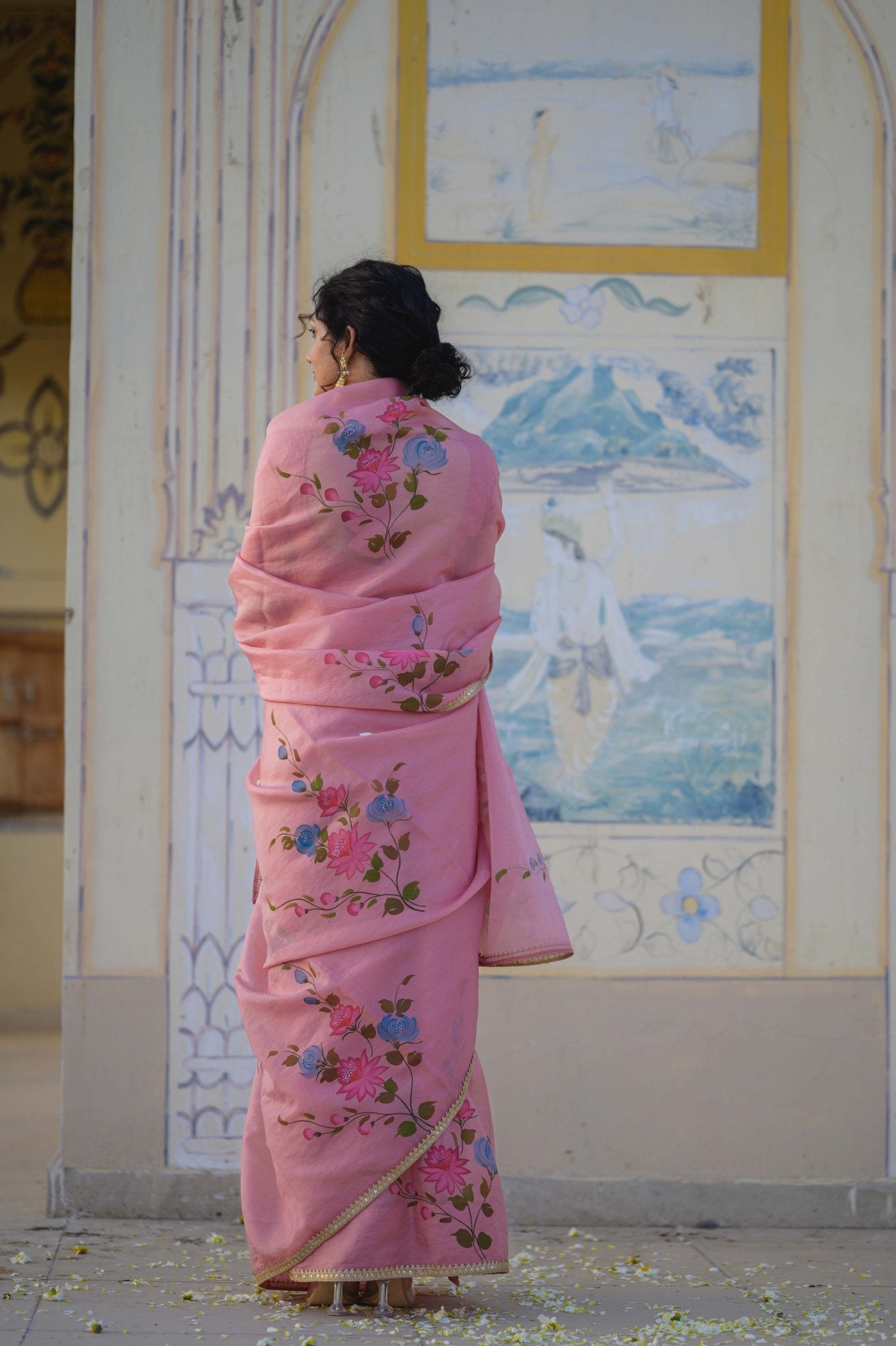 Manjari Blush Pink Organza Saree - House of Baisa