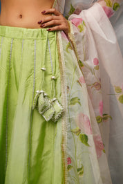 Maya Green Lehenga Set – Pastel Elegance in Satin Silk - House of Baisa