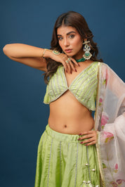 Maya Green Lehenga Set – Pastel Elegance in Satin Silk - House of Baisa