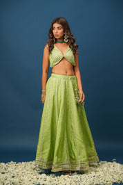 Maya Green Lehenga Set – Pastel Elegance in Satin Silk - House of Baisa