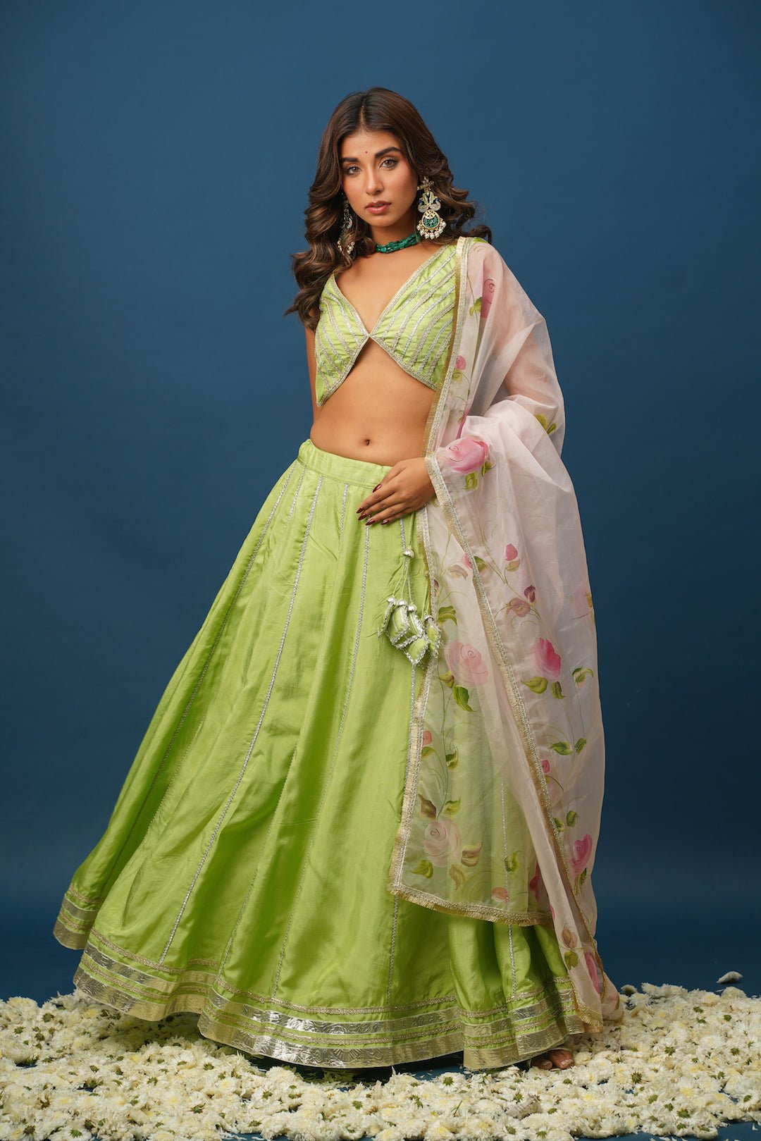 Maya Green Lehenga Set – Pastel Elegance in Satin Silk - House of Baisa