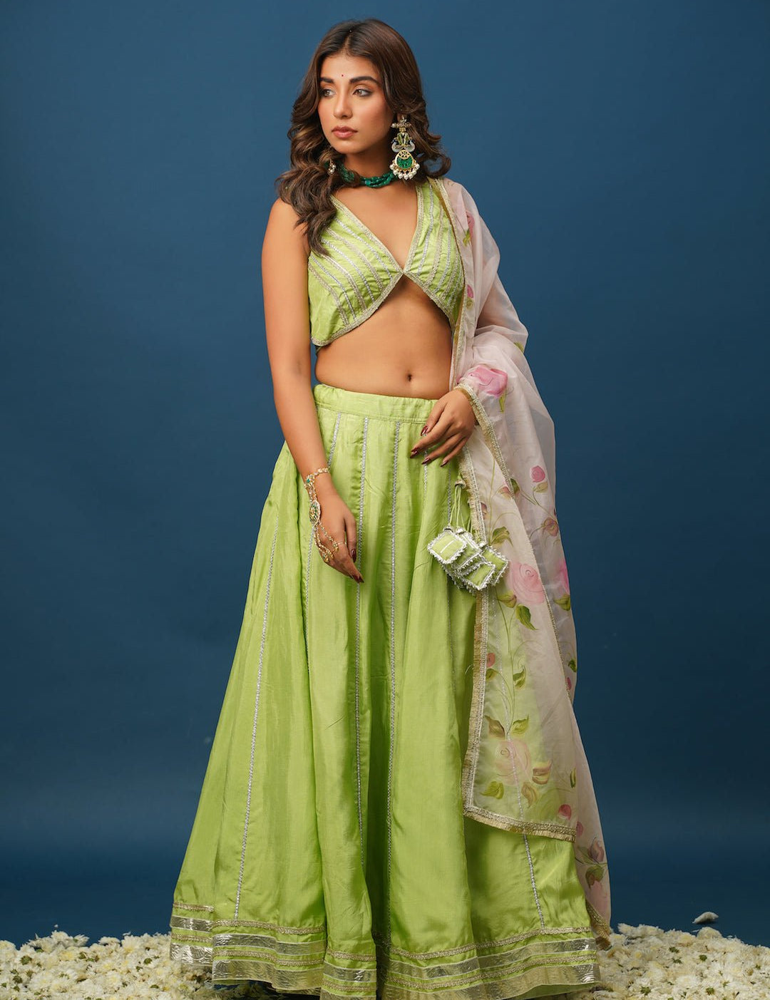 Maya Green Lehenga Set – Pastel Elegance in Satin Silk - House of Baisa