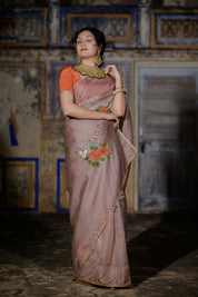 Mihika Mocha Brown Organza Saree - House of Baisa