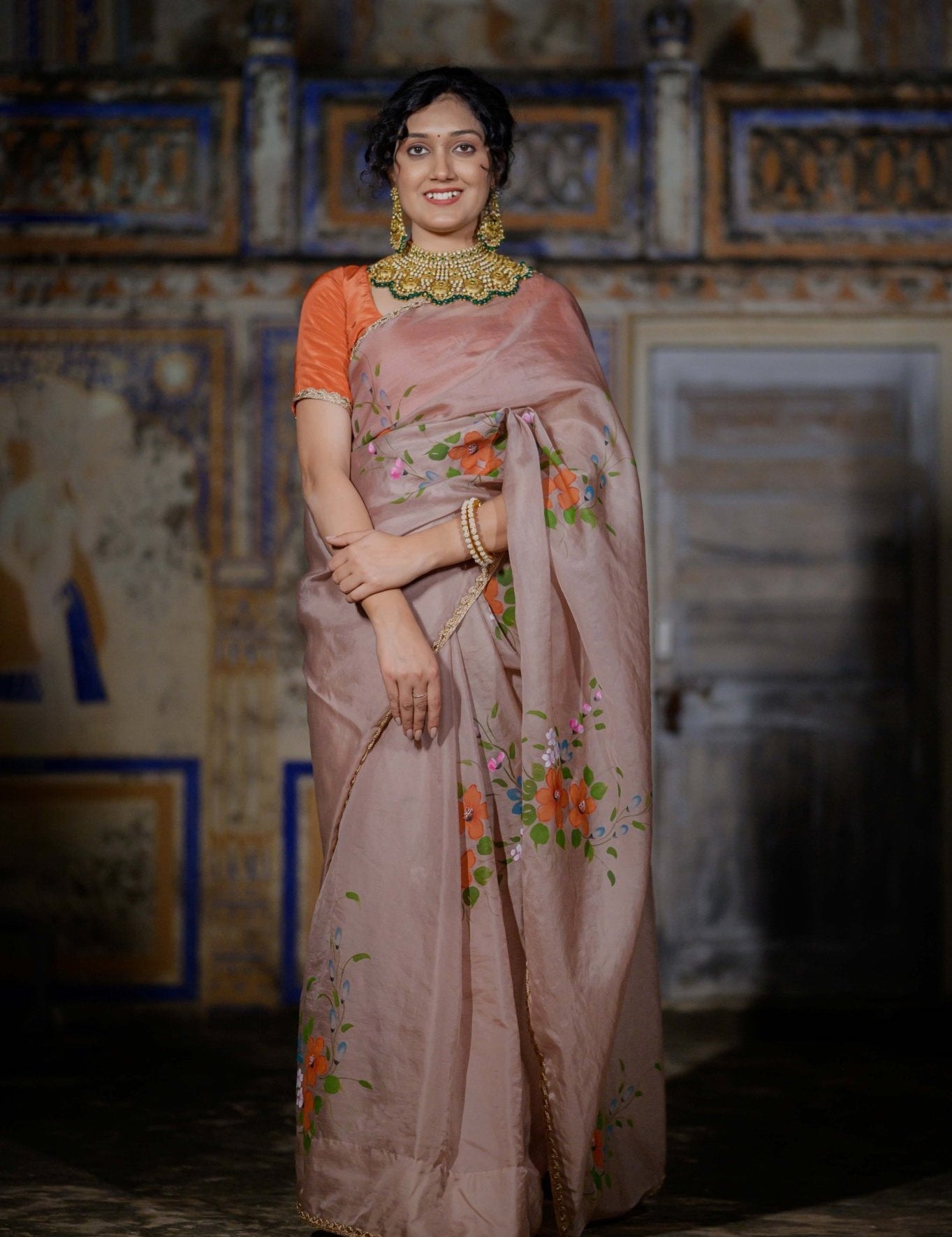 Mihika Mocha Brown Organza Saree - House of Baisa