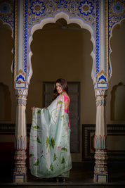 Mint Green Lotus Organza Saree - House of Baisa