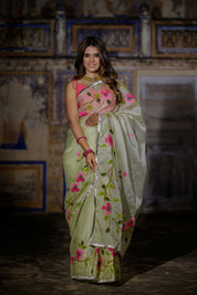 Mint Rose Organza Saree - House of Baisa