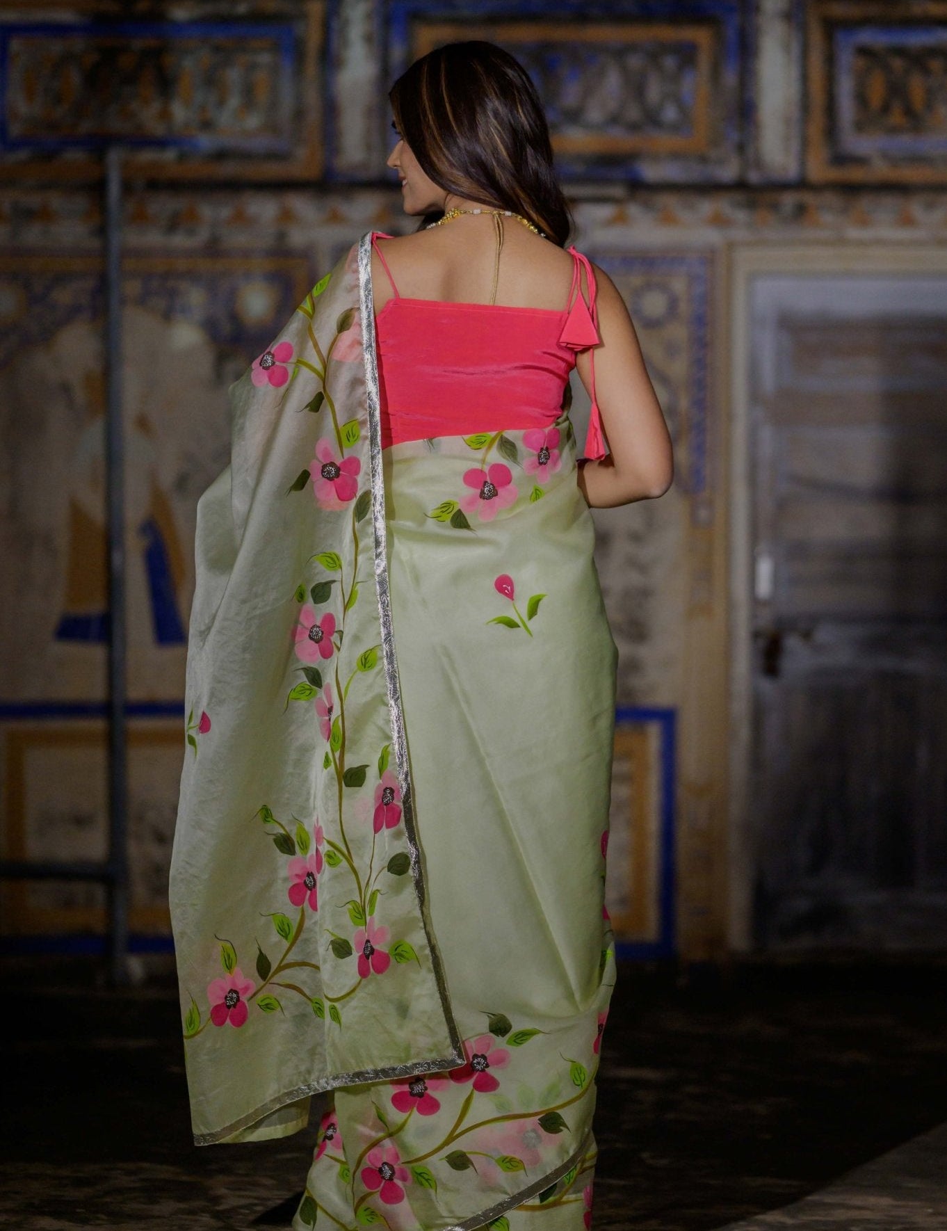 Mint Rose Organza Saree - House of Baisa