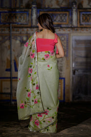 Mint Rose Organza Saree - House of Baisa