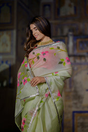 Mint Rose Organza Saree - House of Baisa