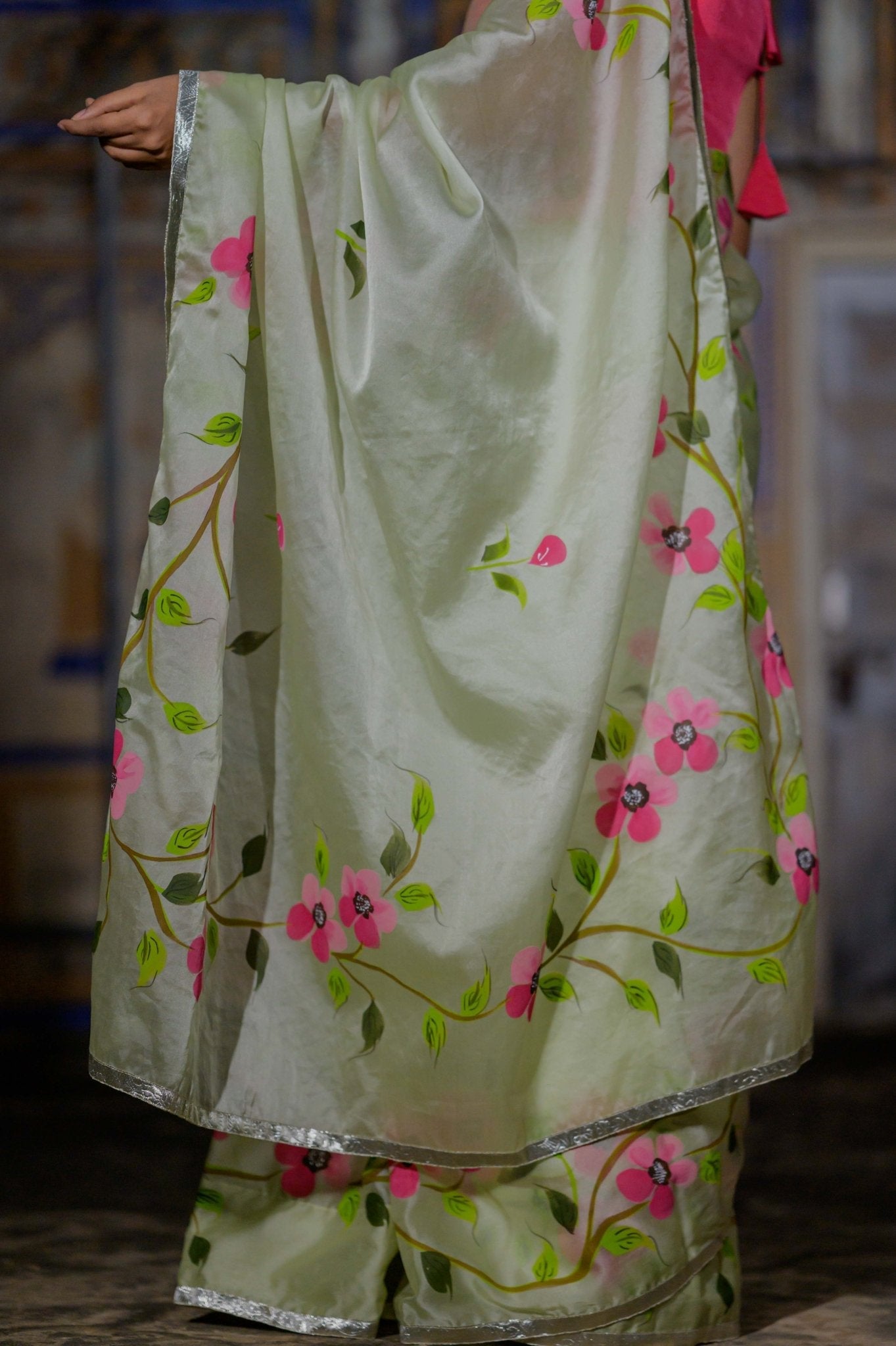 Mint Rose Organza Saree - House of Baisa