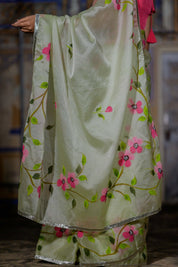Mint Rose Organza Saree - House of Baisa