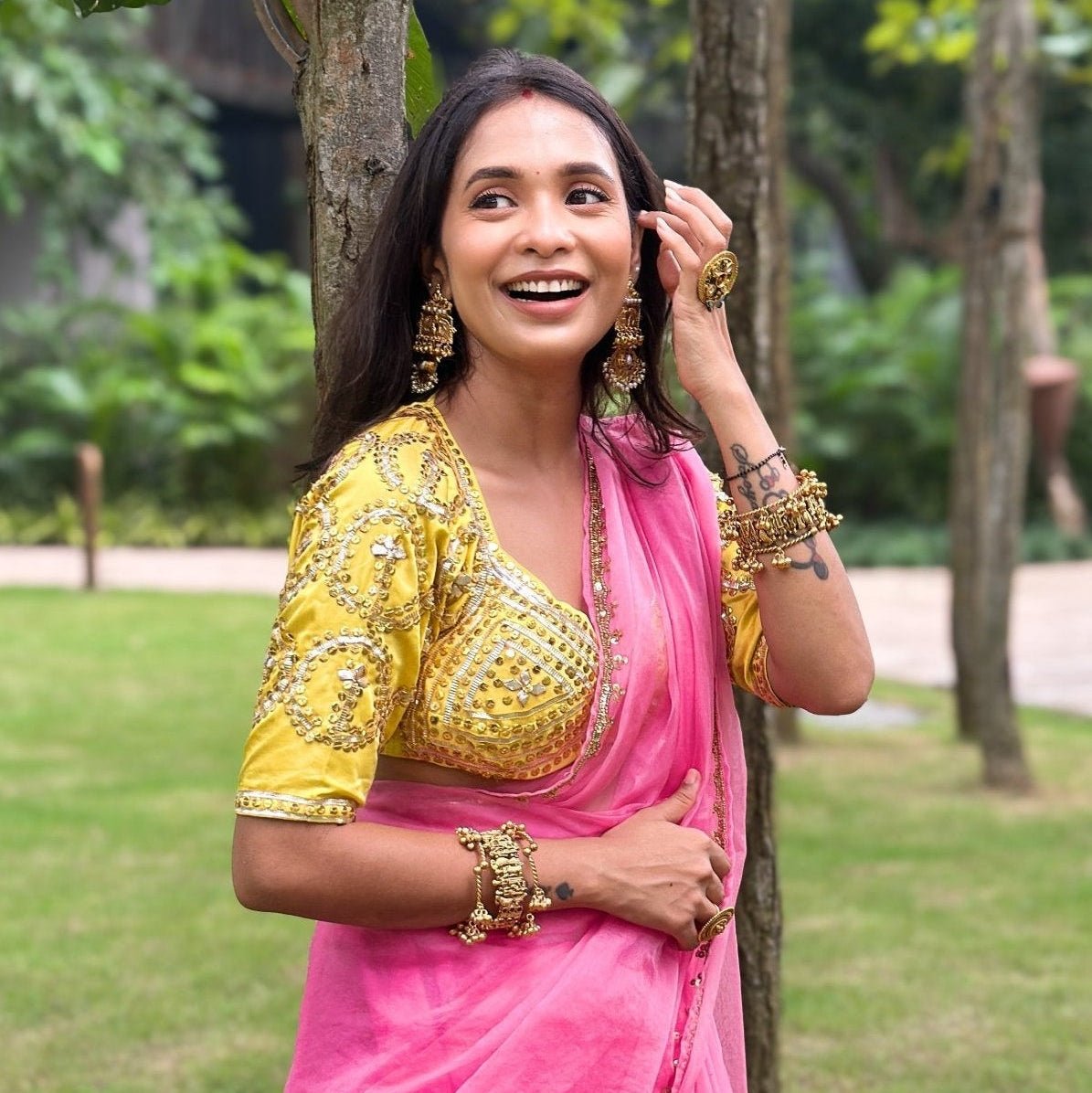 Mohini Pink Organza Saree - House of Baisa