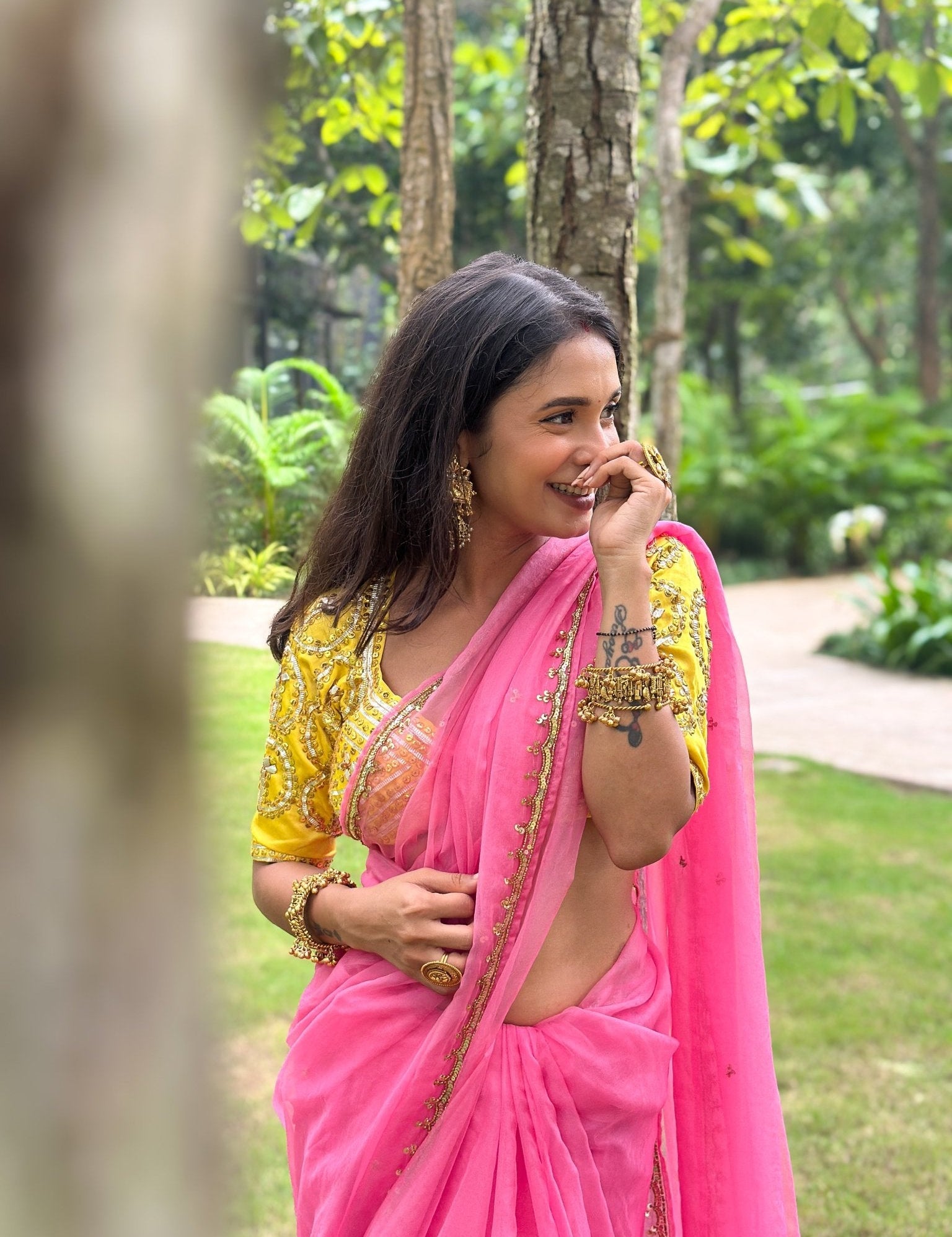 Mohini Pink Organza Saree - House of Baisa