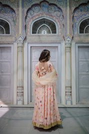 Peach Satin Handcrafted Bridal Lehenga – Hand Painted Festive Wear - House of Baisa