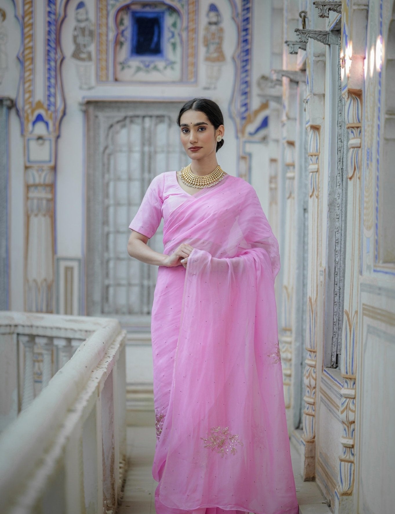 Pearl Pink Buta Saree - House of Baisa