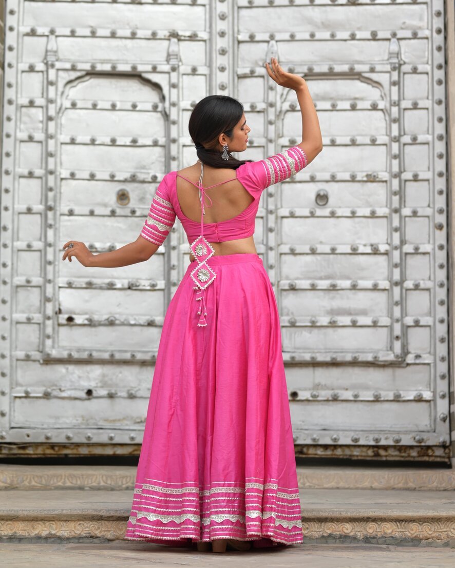 Periwinkle Gota Ghagra Set - House of Baisa
