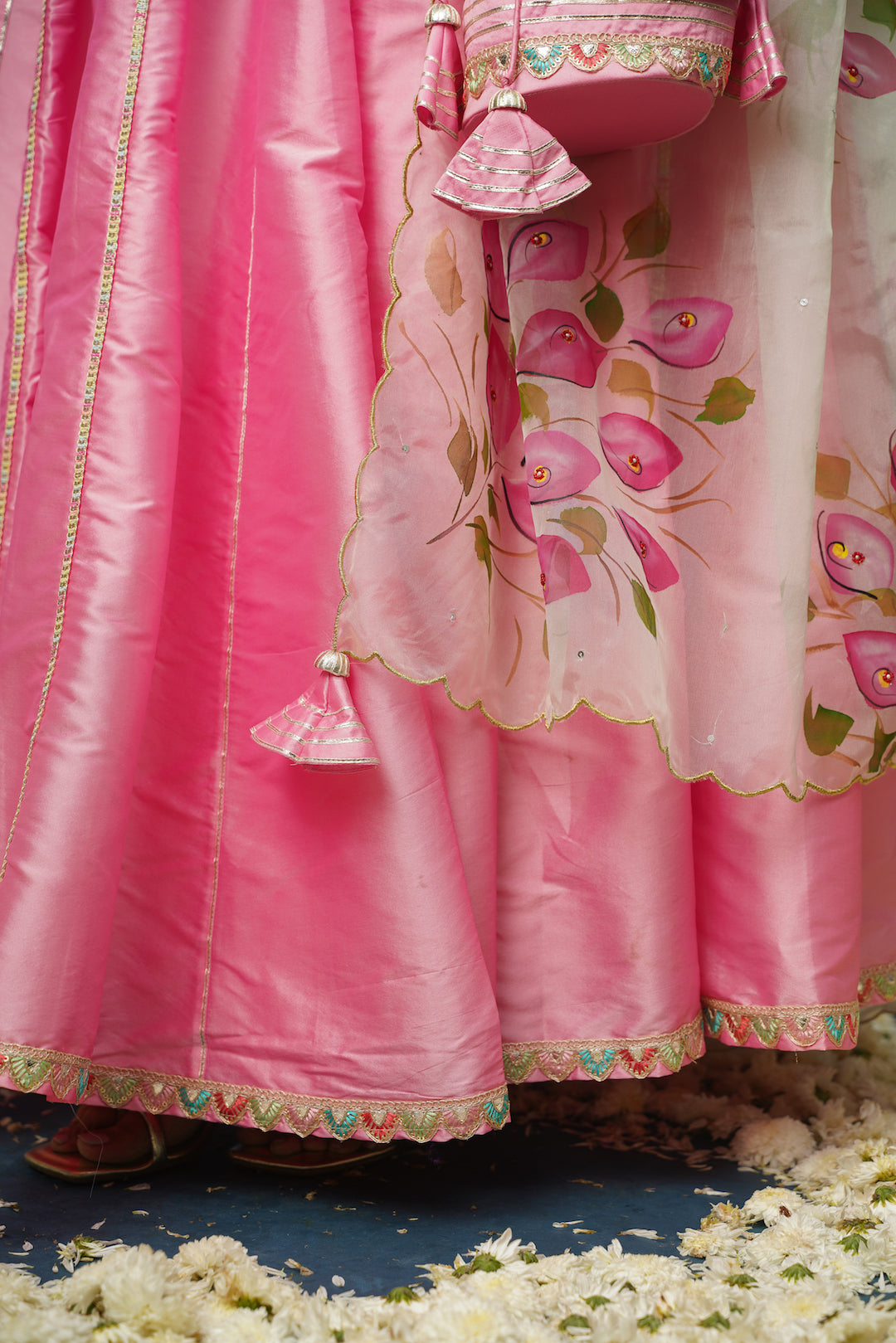 Festive bridal look in Rohini designer pink lehenga
