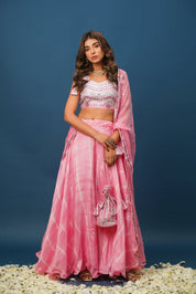 Pink Khara Gota Lehenga Set – Satin Elegance with Intricate Gota Work - House of Baisa