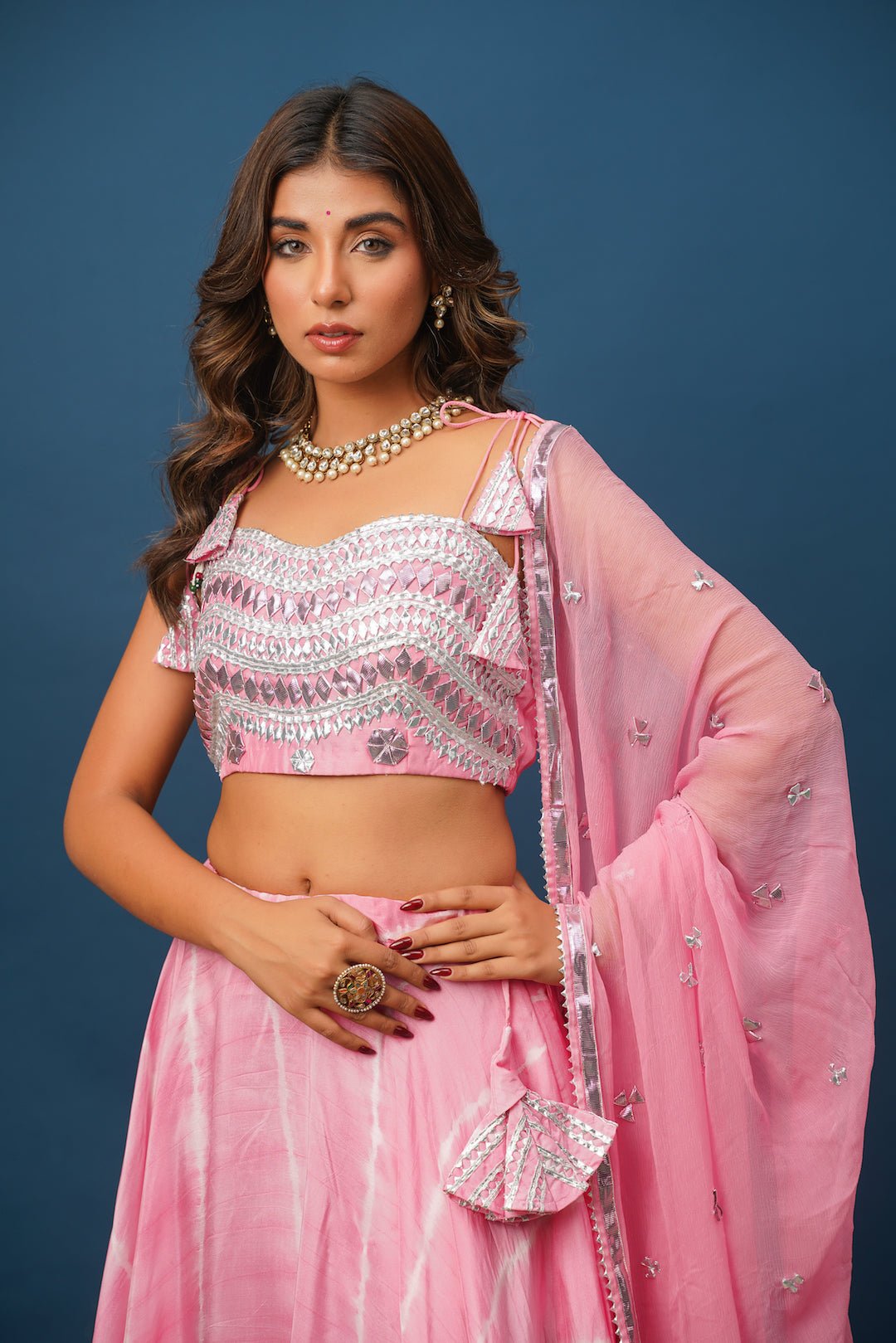 Pink Khara Gota Lehenga Set – Satin Elegance with Intricate Gota Work - House of Baisa